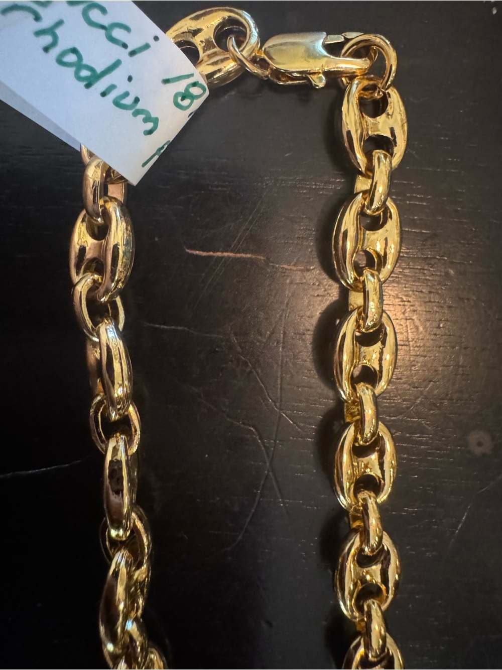 Gucci Gold-Tone Oval Link Chain Necklace 18 inch rhodium plating will not turn - Picture 3 of 7